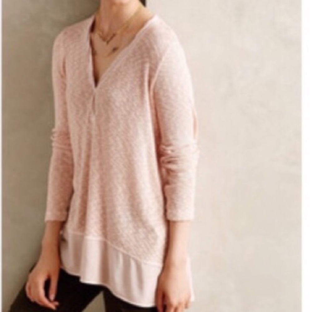 ANTHROPOLOGIE LOC Pink Flutter Thermal V Neck S